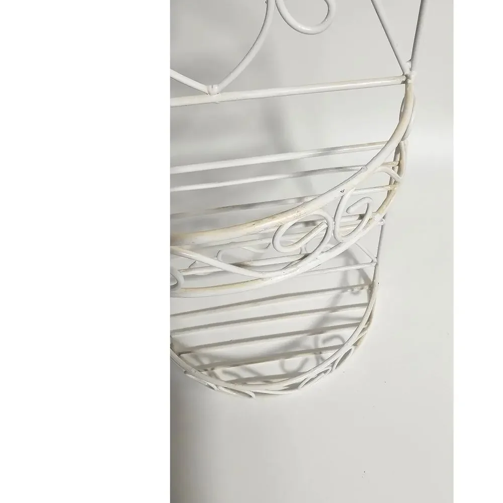 Vintage 1980s–90s white scrolled-wire two-tier wall shelf with hearts